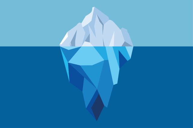 Illustration eines Eisbergs als Metapher für ANOCA und INOCA, die unter der Wasseroberfläche der obstruktiven KHK verborgen sind.