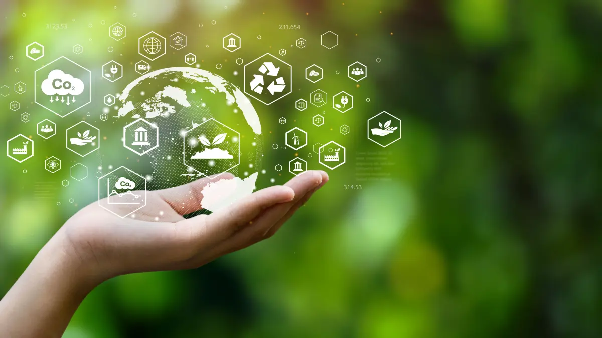 Symbolbild, Energy of natural gas sustainable and ethical business on network connection on green background.