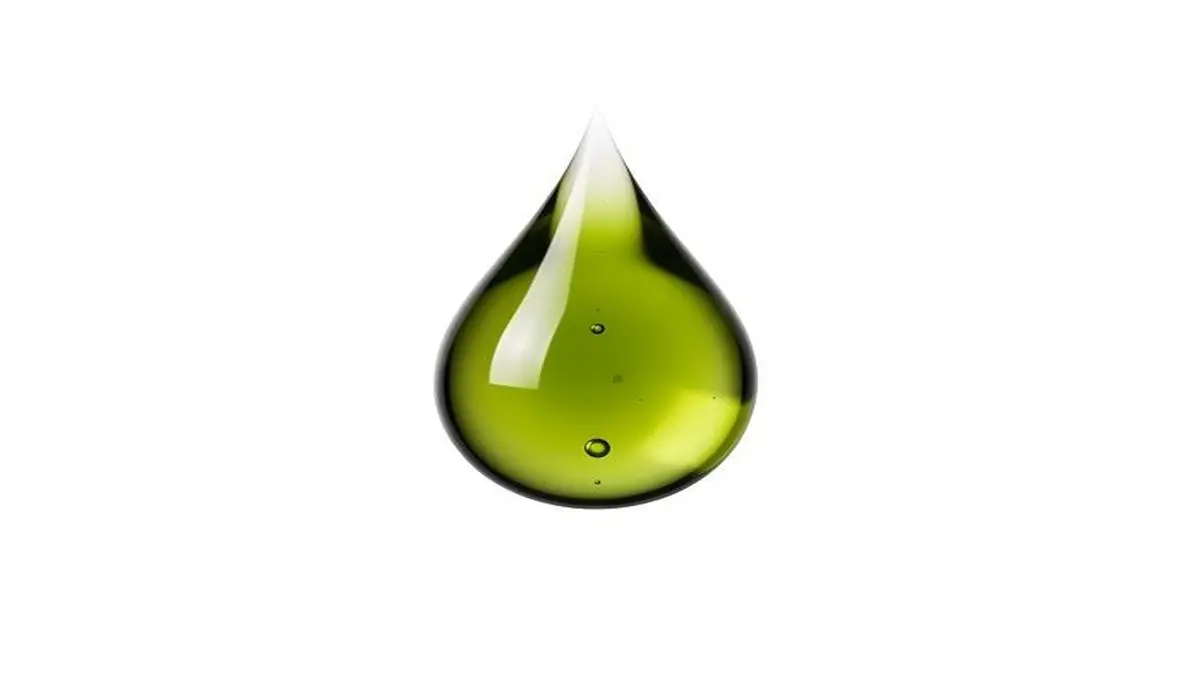 Ein grüner Öltropfen, der Reinheit und Nachhaltigkeit darstellt.