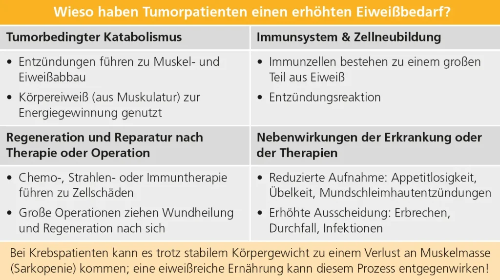 Abb. 1: Ursachen für einen erhöhten Eiweißbedarf bei Tumorpatienten 
Mit BioRender.com erstellt