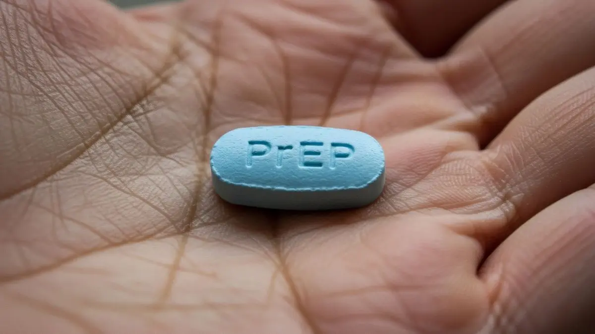Blaue PrEP-Tablette in Hand als Symbol für HIV-Präexpositionsprophylaxe
