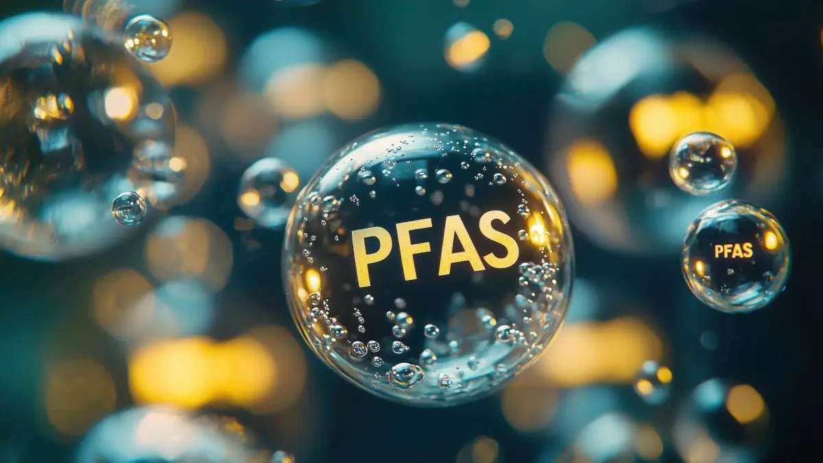 PFAS in Flüssigkeit symbolisieren Einfluss auf Plazenta und Frühschwangerschaft.