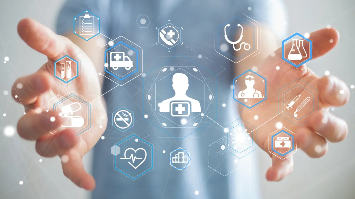 Hände halten digitale medizinische Symbole – digitale Gesundheit und Medizin Netzwerk für bessere Patientenversorgung