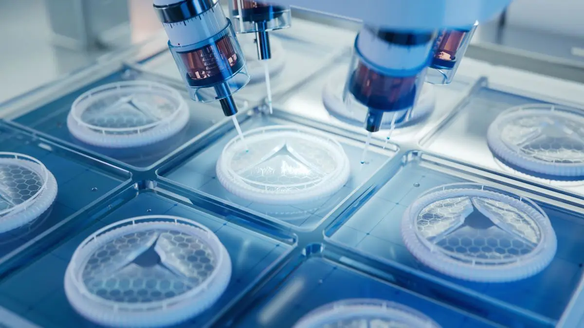 Fortschrittliche medizinische Forschung mit biotechnologischen Geräten und Zellkulturen in einem Labor.