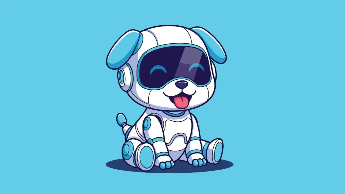 Cartoon-Illustration eines freundlichen Roboterhundes als Symbol fuer den Einsatz von KI-Robotern im Klinikum