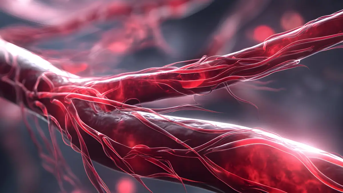 Mikroskopische Darstellung roter Blutgefaesse und Kapillaren bei der Hautdiagnostik