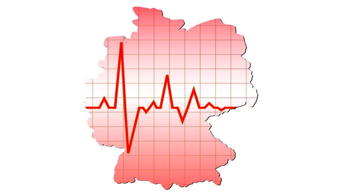 Karte Deutschlands mit einer roten EKG-Linie zur Darstellung der Herzgesundheit.
