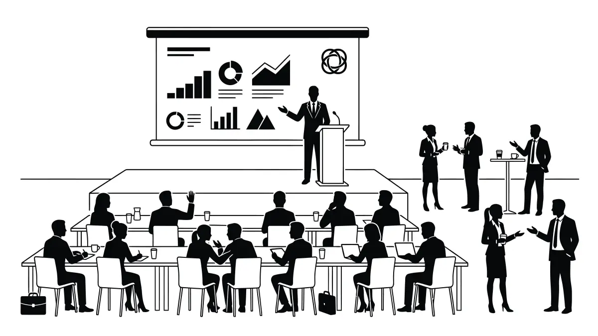Referent praesentiert Diagramme auf Leinwand vor Publikum bei Vortrag zu Gender Data Gap
